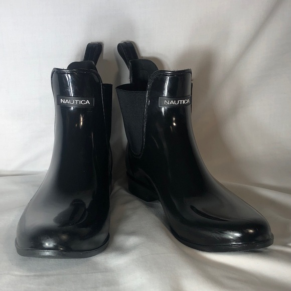 Nautica Shoes - Nautica Glossy Black Chelsea Rain Boots, Size 9